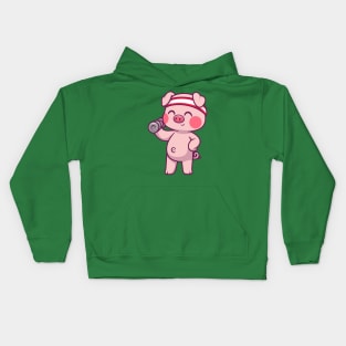 Cute Pig Lifting Dumbbell Cartoon Kids Hoodie